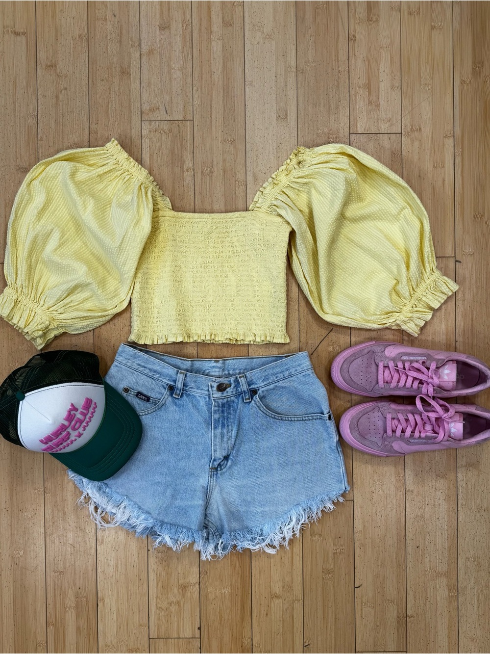 Billabong Yellow Puff-Sleeve Crop Top - Women size M